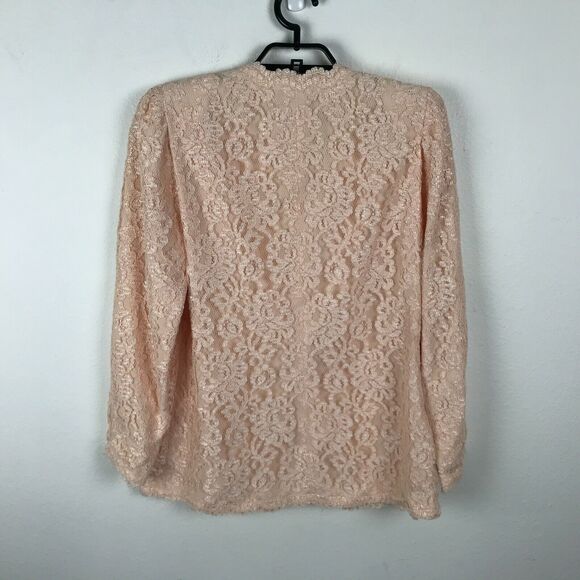 Vintage 1980s Peach Light Orange Lace Blazer Size M L Rhinestone Accent Buttons - Picture 8 of 9